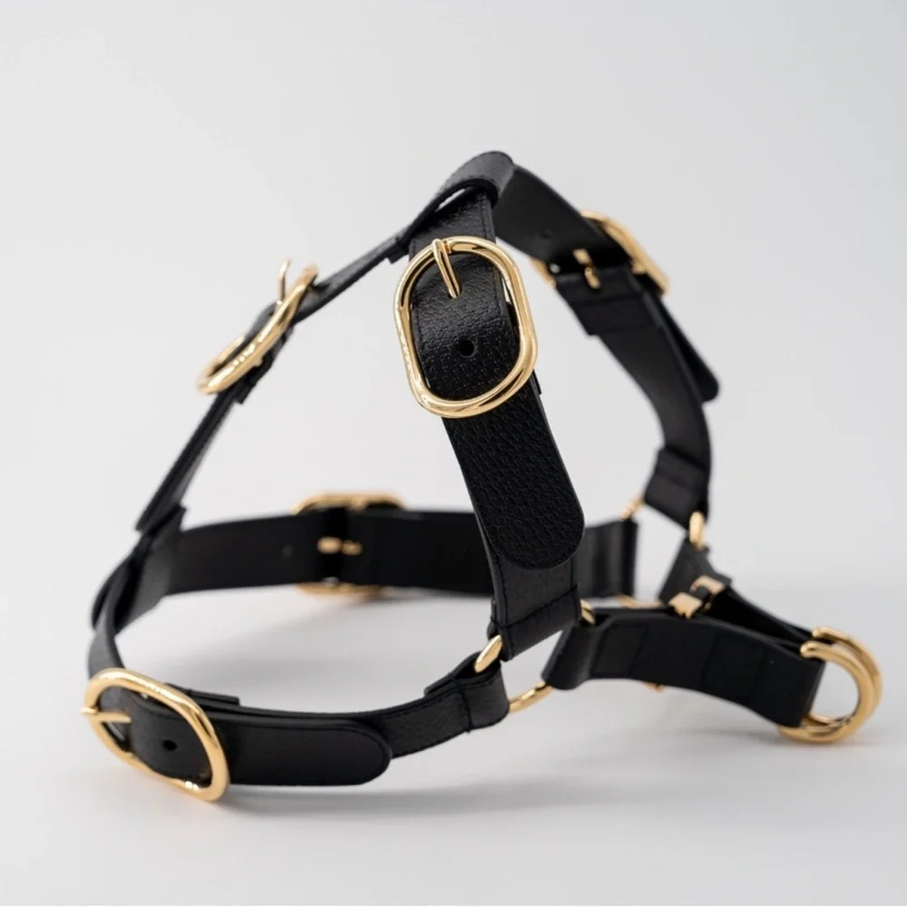 NWB Gucci GG Logo Leather Pet - Dog Black Harness Size L